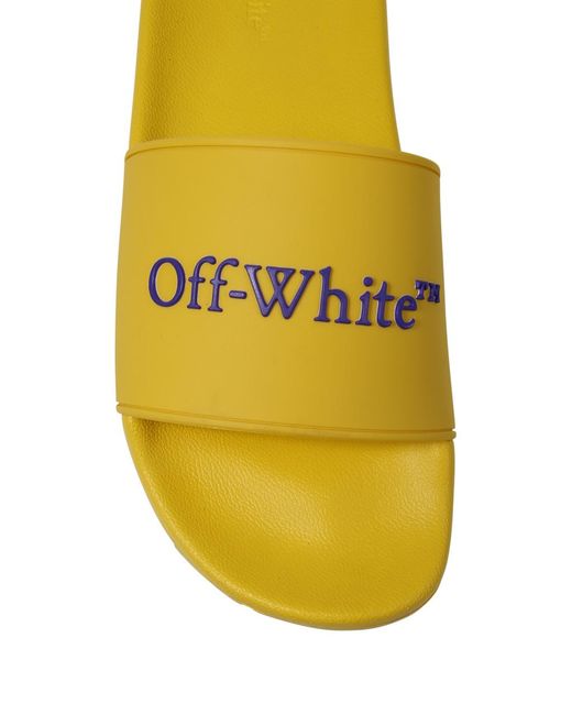 Off-White c/o Virgil Abloh Yellow Bookish Logo Embossed Slip-On Slides for men