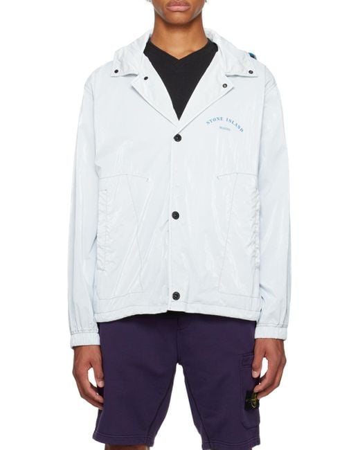 Stone Island Blue Marina Logo-Print Hooded Jacket for men