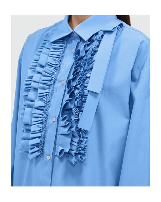 MSGM Blue Ruffled Curved Hem Mini Dress