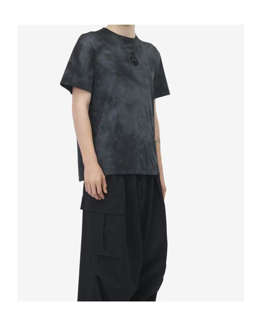 McQueen Blue Skull Embroidered Tie-Dyed T-Shirt for men