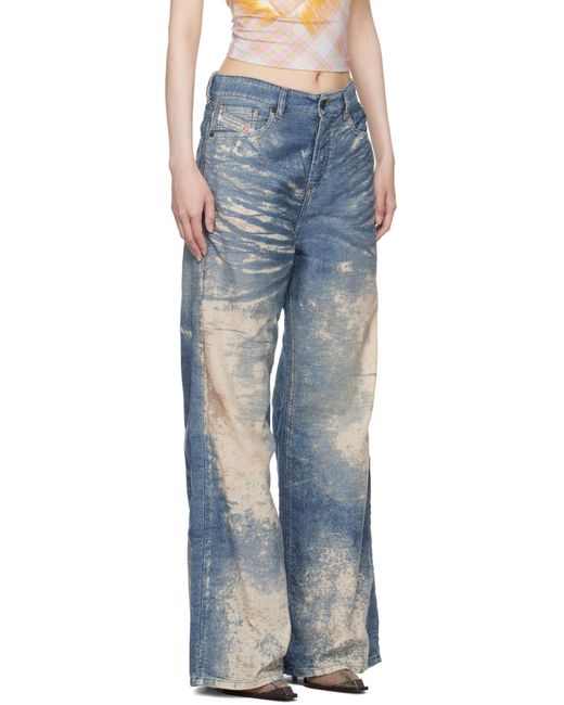 DIESEL Blue Distressed Wide-Leg Jeans