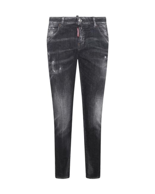 DSquared² Gray Straight-Leg Distressed Jeans