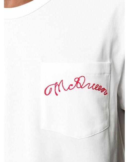 McQueen White Mcqueen Embroidered T-Shirt for men