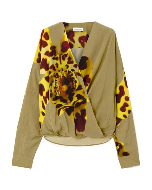 Dries Van Noten Yellow Pattern-Printed Draped Top