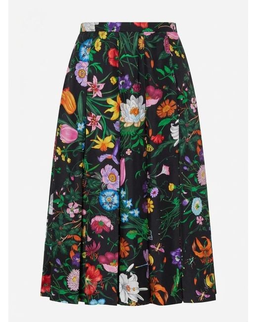 Gucci Multicolor Floral Print Pleated Midi Skirt