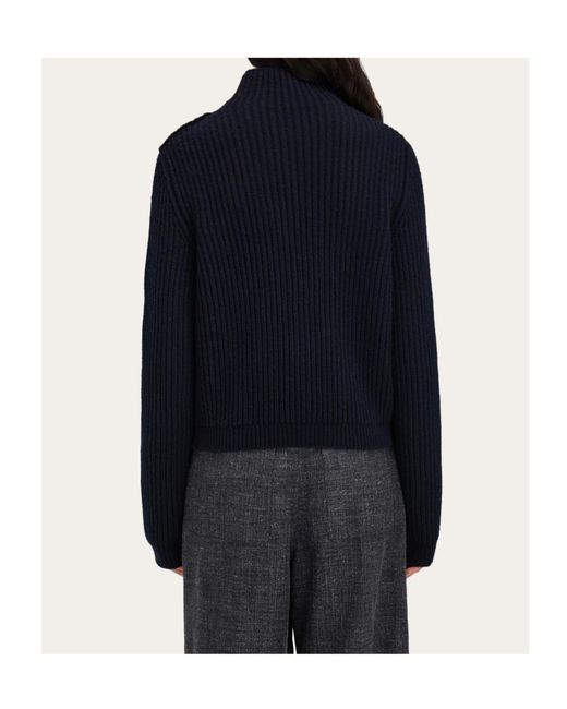 Ferragamo Blue Knitted Sweater With Gancini Button Detail