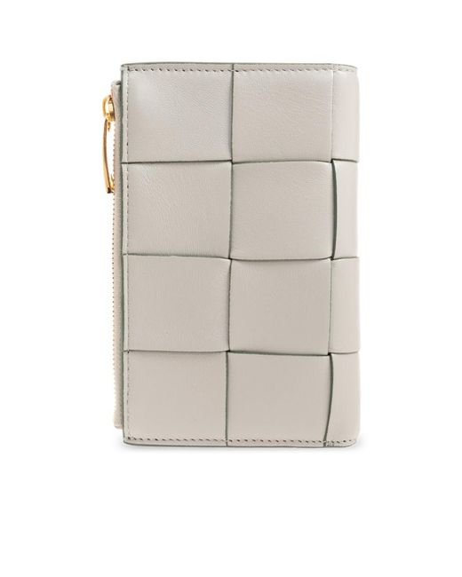 Bottega Veneta White Medium Cassette Bi-Fold Zip Wallet