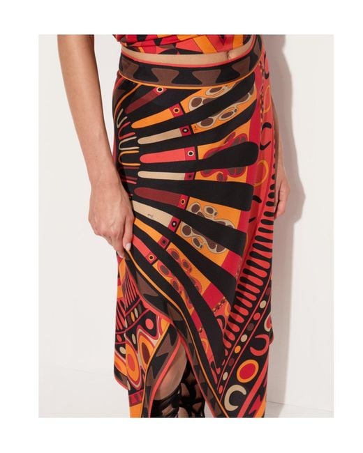 Emilio Pucci Red Pucci Asymmetric Draped Printed Skirt