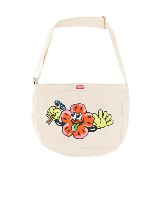 KENZO White Logo Patch Zipped Shoulder Bag