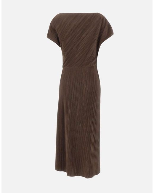 Vince Brown Pleated Knot-Waist Midi Dress