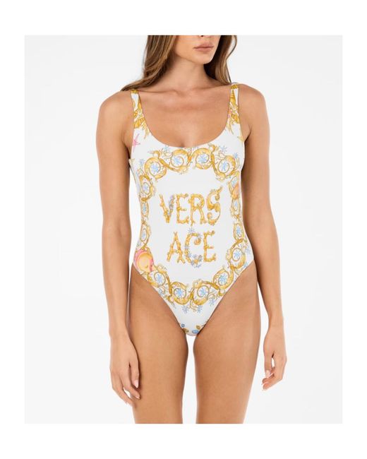 Versace Metallic Scoop Neck Swimsuit, Scoop Neck Design