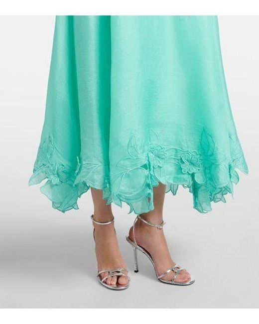 Leo Green Elsie Tie-Neck Linen And Silk Maxi Dress