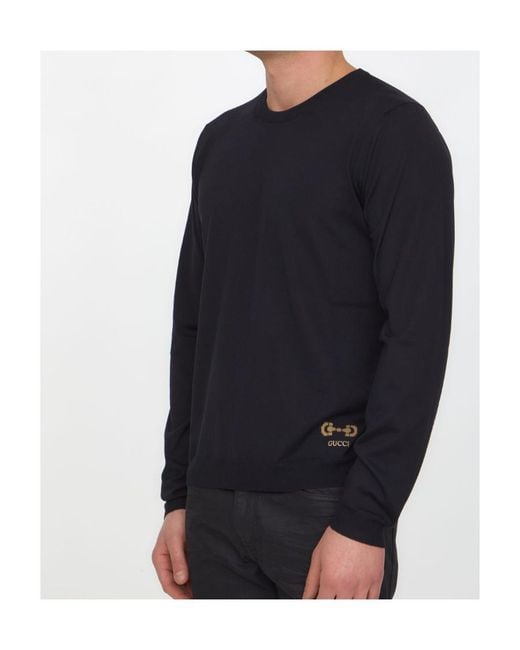 Gucci Black Logo Embroidered Crewneck Sweater for men