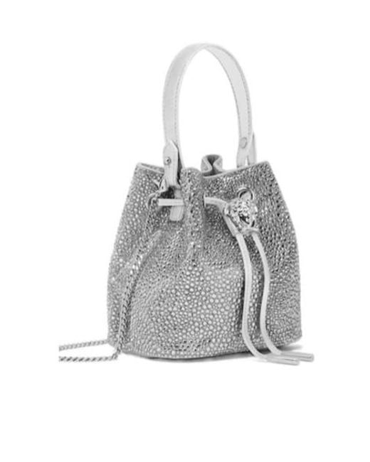 Versace Gray La Medusa Embellished Satin Mini Bucket Bag