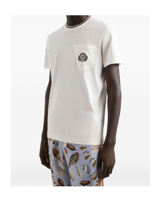 Dolce & Gabbana White Logo Embroidered Crewneck T-Shirt for men