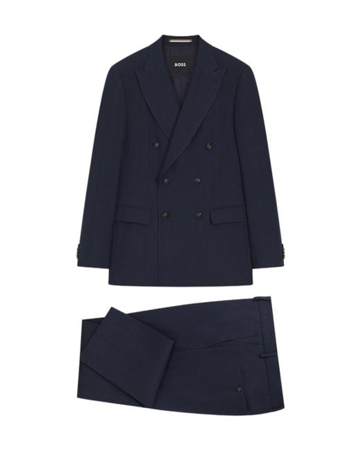 Boss Blue Boss Linen Blend Double-Breasted Suits for men