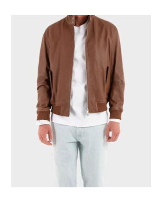 Boss Brown Boss Zip-Up Leather Jacket for men