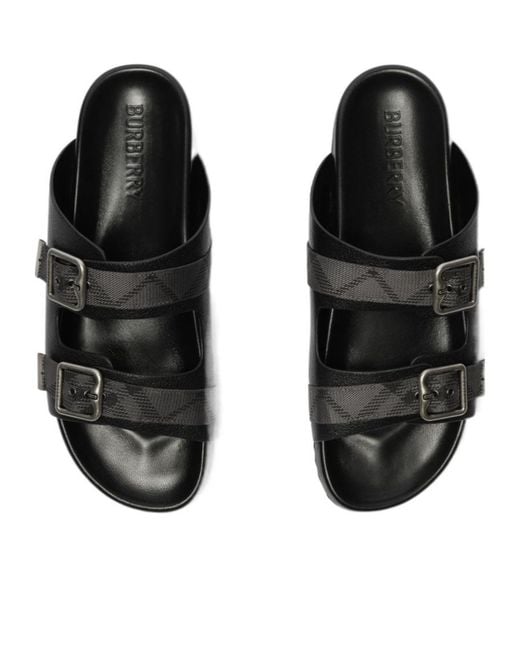 Burberry Black Urchin Buckled Slides for men