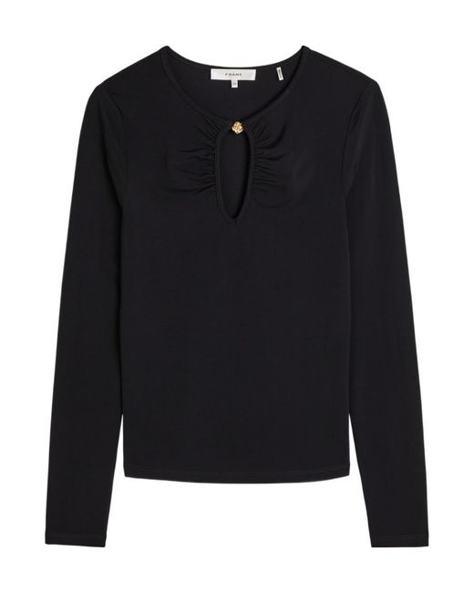 FRAME Black The Keyhole Stretch-Rayon Top