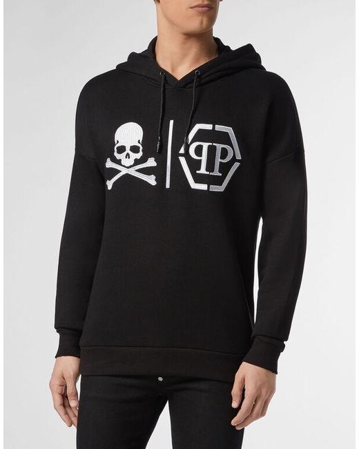 Philipp Plein Black Logo Details Hooded Hoodie for men