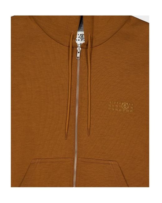 MM6 by Maison Margiela Brown Regular Fit Zipped Hooded Sweatshirt for men