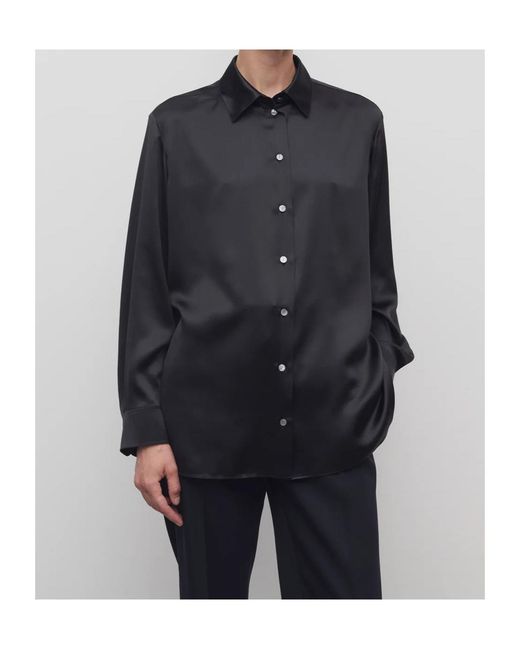 The Row Black Sisilia Oversized Silk Satin Shirt