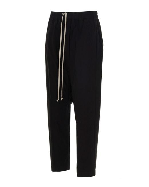 Rick Owens Black Drawstring Cropped Poplin Trousers for men
