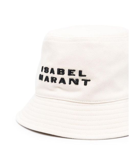 Isabel Marant White Logo Embroidered Bucket Hat