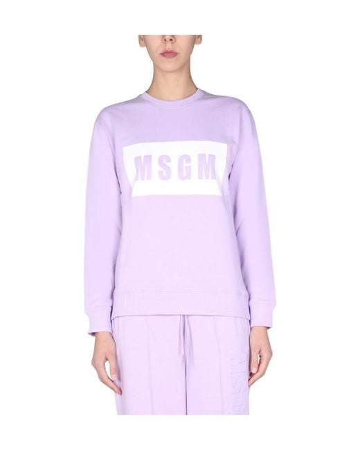 MSGM Purple Logo-Print Crew Sweatshirt