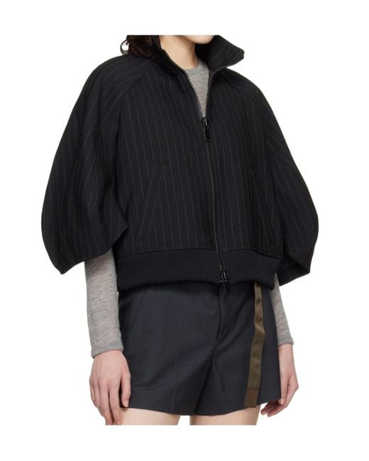 Sacai Black Pinstripe Bomber Coat