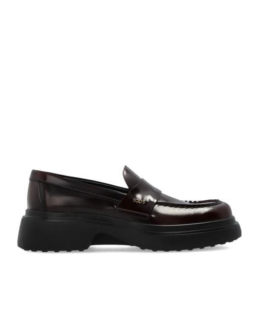 Tod's Black Logo Plaque Slip-On Loafers