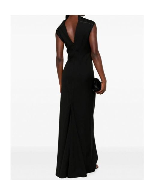 Brunello Cucinelli Black Monili-Trim V-Back Gown