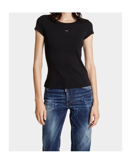 DSquared² Black Leaf Logo Plaque Crewneck T-Shirt