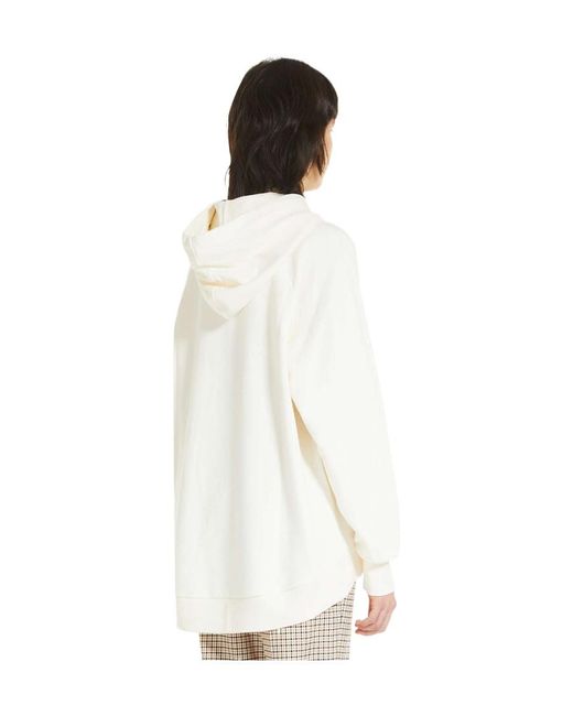 Sportmax White Logo Embroidered Long-Sleeved Hoodie