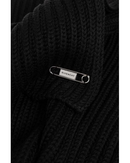 Givenchy Black Ribbed Pin-Detail Scarf for men