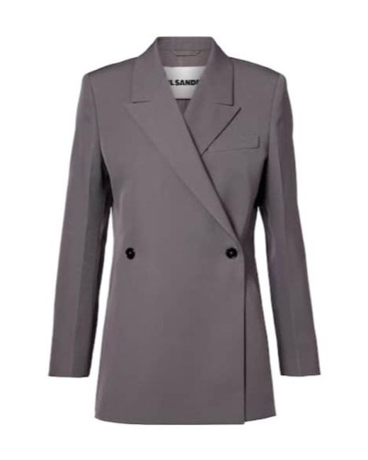 Jil Sander Gray Double-Breasted Wool Gabardine Blazer