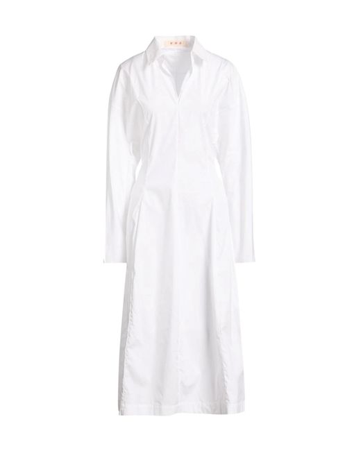 Marni White Solid-Color Seersucker Dress