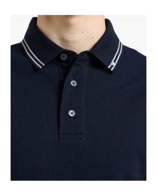 Emporio Armani Blue Stripe Detailed Short-Sleeved Polo Shirt for men