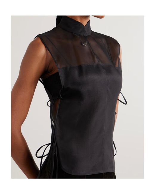 LeKasha Black Anzio Tie-Detailed Silk-Tulle Top