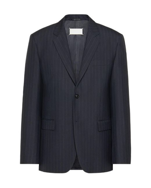 Maison Margiela Blue Single-Breasted Pinstriped Blazer for men