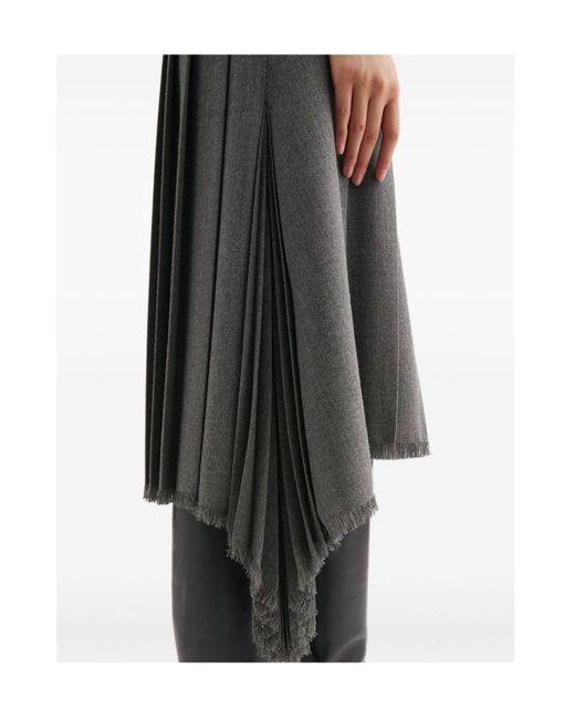 Jil Sander Gray Asymmetric Pleated Midi Skirt