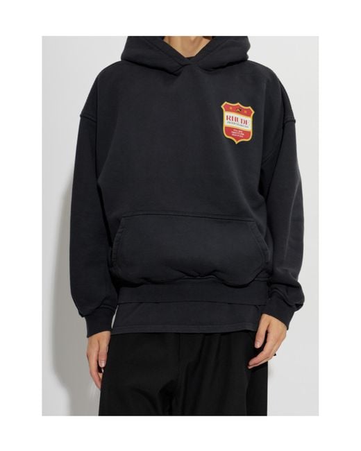Rhude Blue Logo-Print Hoodie for men
