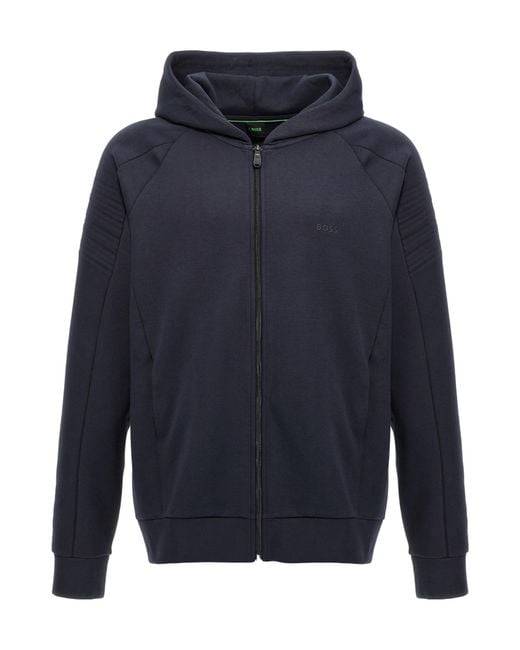 Boss Blue Boss Logo Detailed Zipped Hoodie for men