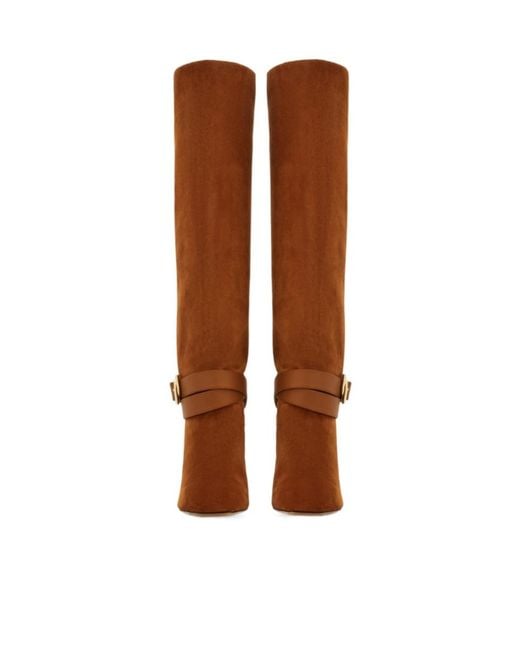 Ferragamo Brown Knee High Boot With Wedge Heel