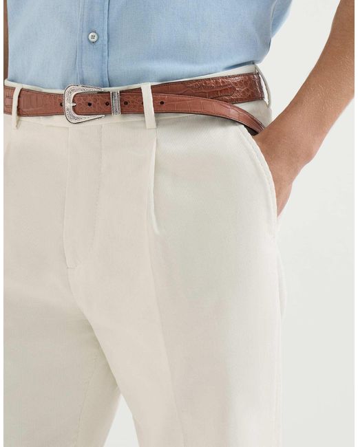 Brunello Cucinelli White Sea Island Cotton Narrow Wale Corduroy Trousers With Pleat for men