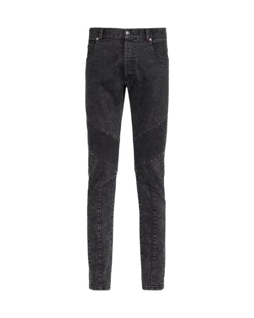 Balmain Black Logo Debossed Skinny Jeans for men