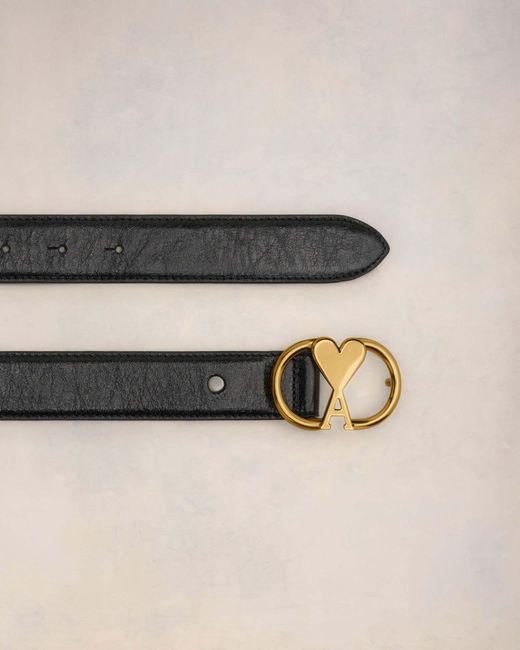 AMI White Ami De Coeur-Buckle Leather Belt