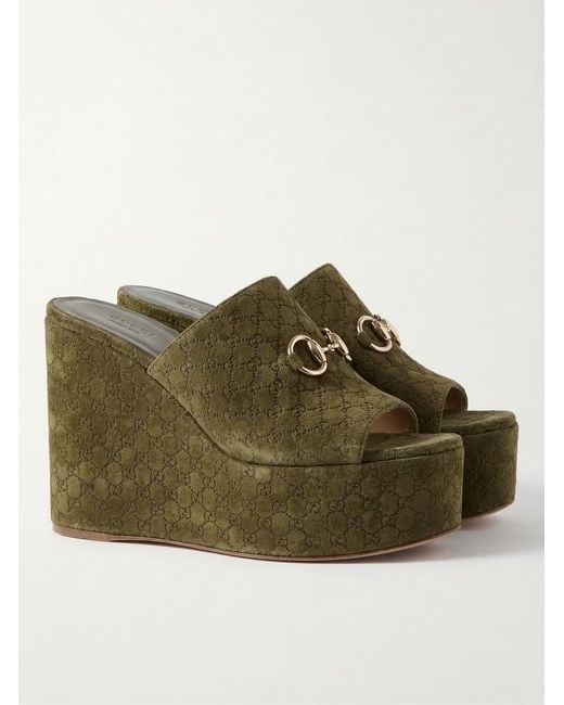 Gucci Green Wedge Sandal With Horsebit
