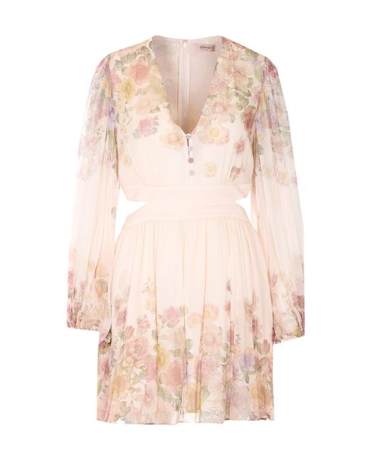 Twinset Pink Floral Cut-Out Mini Dress