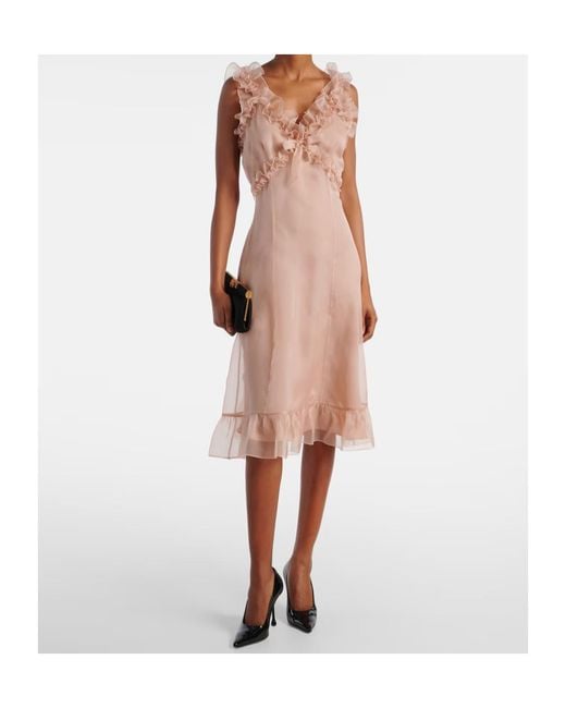 Alessandra Rich Pink Ruffled Silk Organza Slip Dress